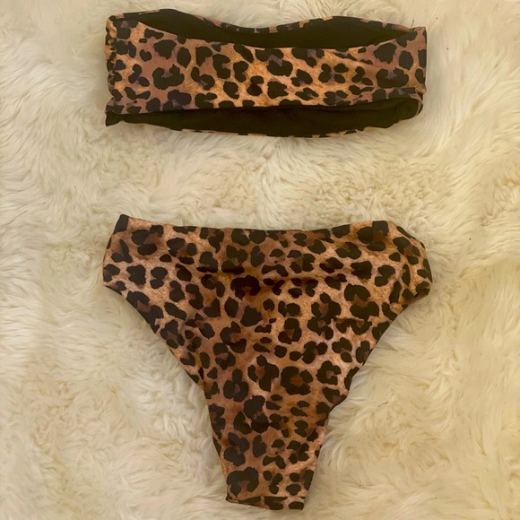 Leopard Print Bandeau Bikini Top & Bottom - Picture 2 of 5